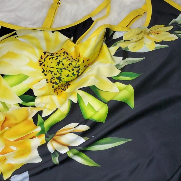 Floral Black and Yellow Women's Swimwear Set - Picture 2 of 4